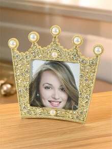 1pc Crown Shaped Photo Frame Inlaid With Faux Pearl And Rhinestone, Holds 3", 6", 7" Photos, Suitable For Room Decor, Home Decor, Halloween Decor (Photo Paper Shipped Randomly) - Silver With Pearls and Rhinestones - View 17