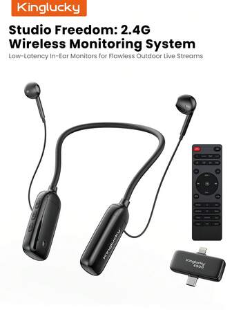 Kinglucky 直播声卡耳机，手机专用唱歌设备，全套无线耳机，集成麦克风，兼容/安卓，户外直播、运动、舞蹈、唱歌。粉丝增长神器