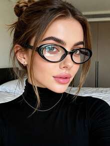 1 Pair Personalized Versatile Oval Women's Glasses, Stylish Glasses Suitable For Travel And Daily Wear - Black Frame White Film - View 3