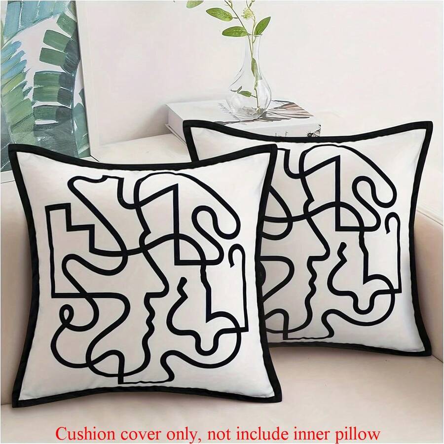 2pcs Modern Abstract Throw Pillow Covers (Black & White) - Contemporary Geometric Design, Farmhouse Style, Zippered Polyester Couch Cushion Cover & Sofa Decor - Machine Washable, Available In 18"X18" Size - White - View 1