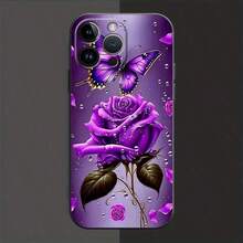 Fundas Para Iphone TPU Compatible Con IPhone 16/16E/16Pro/16Plus/15/15ProMax/15Pro/11/12 MINI/13/14ProMax, Y Compatible Con Galaxy A01-55/S21/S22/S23/S24, Diseño Flores De Mariposa Moradas, Funda Suave Creativa Y Premium, Resistente Al Agua, A Los Golpes Y A Los Arañazos - ZBTPU negro - Ver 5
