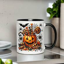 1 Halloween Ceramic Mug - Horror Pumpkin, Spider, Bat, Lantern Design - Heat-Resistant Coffee And Tea Cup (11oz/15oz) - Dishwasher  - Perfect Halloween Party Decoration, Gift For Women, Men, Teens - Year-Round Use - Ideal For Home, Office, Or - 白色-11盎司 - 查看 8