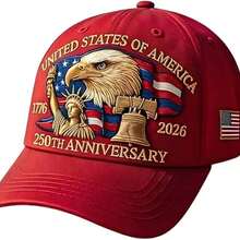 250th Anniversary Of The United States Retro Washable Adjustable Embroidered Hat, Patriotic Hat, Novelty Baseball Cap Accessory - 紅色 - 查看 6