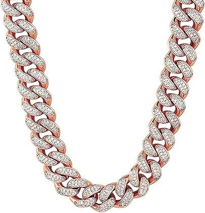 Apzzic Cadena cubana de Miami de 12 mm con colgante con circonitas cúbicas engastadas, collar gargantilla con caja de regalo para hombres y mujeres