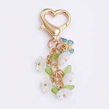 3D Flower Keychain In Pink Gold Alloy, Double Lobster Clasp Key Ring With Vibrant Floral Charm, Chic Bag & Wallet Pendant, Cute Gift For Women - Màu tím - Xem 10