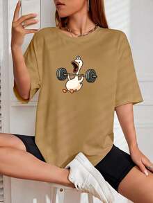 Women's Basic Duck Training T-Shirt Cotton Shirt - Khaki - View 2