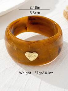 1 pieza Brazalete de resina asimétrico, brazalete geométrico texturizado minimalista vintage con decoración de corazón y lazo, diseño único exagerado, adecuado para fiestas