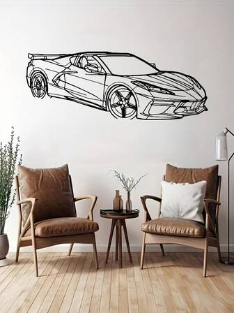 1pc Super Car Silhouette Metal Wire Art, Gift For Car Enthusiasts, Automotive Angle Viewing, Racing Sports Car, Racing Gamer Gift, Fast Car Wall Decor/It Will Be An Indispensable Decoration In Your Home, Office Or Children's Room./ Hanging Decor, Home Decor Such As: Housewarming, Birthday Gift, Valentine's Day Gift, Perfect Home, Wedding Christmas Decoration Gift