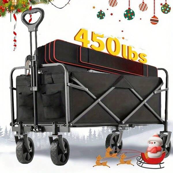 Heavy Duty Folding Garden Cart With All-Terrain Wheels, 450-Pound Capacity, Foldable Multi-Purpose Cart For Yard Work, Outdoor Gardening, And Tool Transport - Christmas Transport Supplies