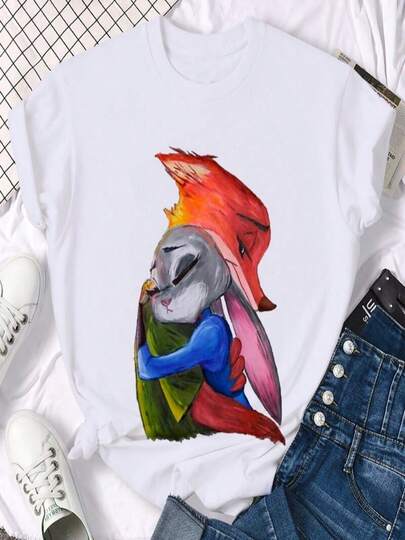 Disneys Animation Zootopias Pattern T-shirt Men and Women Universal Fashion Summer Unisex Cute Funny 90 After Casual Tops