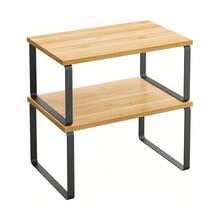 Estantes de madera para especias set de 2 estantes apilables expandibles para cocina fregadero despensa y baño organización moderna multiusos almacenaje especiero estantería resistente compacta hogar - Color de la madera de bambú - Ver 9