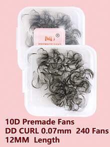 240-500 piezas de extensiones de pestañas premontadas, 240 piezas de longitud de pestañas individuales, rizo 10D DD, extensiones de pestañas gruesas y densas hechas a mano, grosor de 0.07 mm, longitud de 8-15 mm, afiladas de mediano a largo, extensiones de pestañas gruesas y densas premontadas - DD - Ver 13
