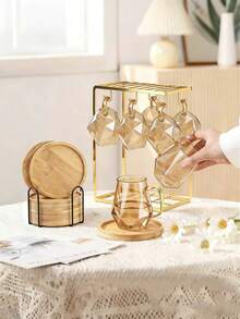 6 件套竹制杯垫（带盖和支架），适用于咖啡桌，盆栽木质杯垫，桌面保护，乔迁礼物，方形/圆形竹制盆栽杯垫，饮料托盘，桌面植物保护，家庭办公室装饰，DIY 马赛克竹制杯垫，空白底座，饮料杯垫，植物杯垫，艺术盘子 - 木質色 - 查看 6