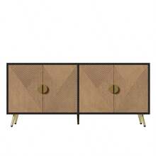 160 Cm Sideboard, Four Doors, Golden Brushed Handles And High-Gloss Table Legs - Black - View 7