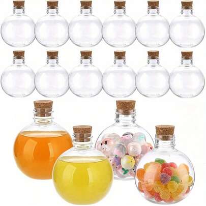 Transparent Plastic Ball-Shaped Potion Bottles With Soft Cork Stoppers | Sand Art Containers, Suitable For Party Drinks, Magic Potions, DIY Crafts, Essential Oils, Glass Potion Bottles, Potion Jars, Drift Bottles, Test Tubes, Agarwood Bottles, Winter Worm Summer Grass Tea Bottles, Wishing Bottles