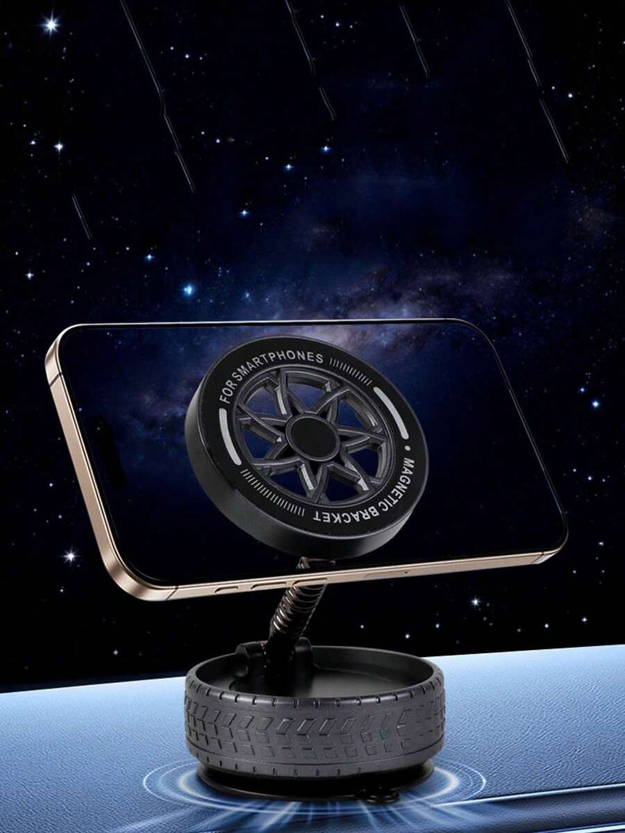 1pc Tire Shaped Magnetic Adjustable, Foldable, 360° Rotatable Phone Holder, Suitable For Home, Travel, Car, Compatible With IPhone 16/15/14/13/12, And Phones With Magnetic Ring - Multicolor - View 1
