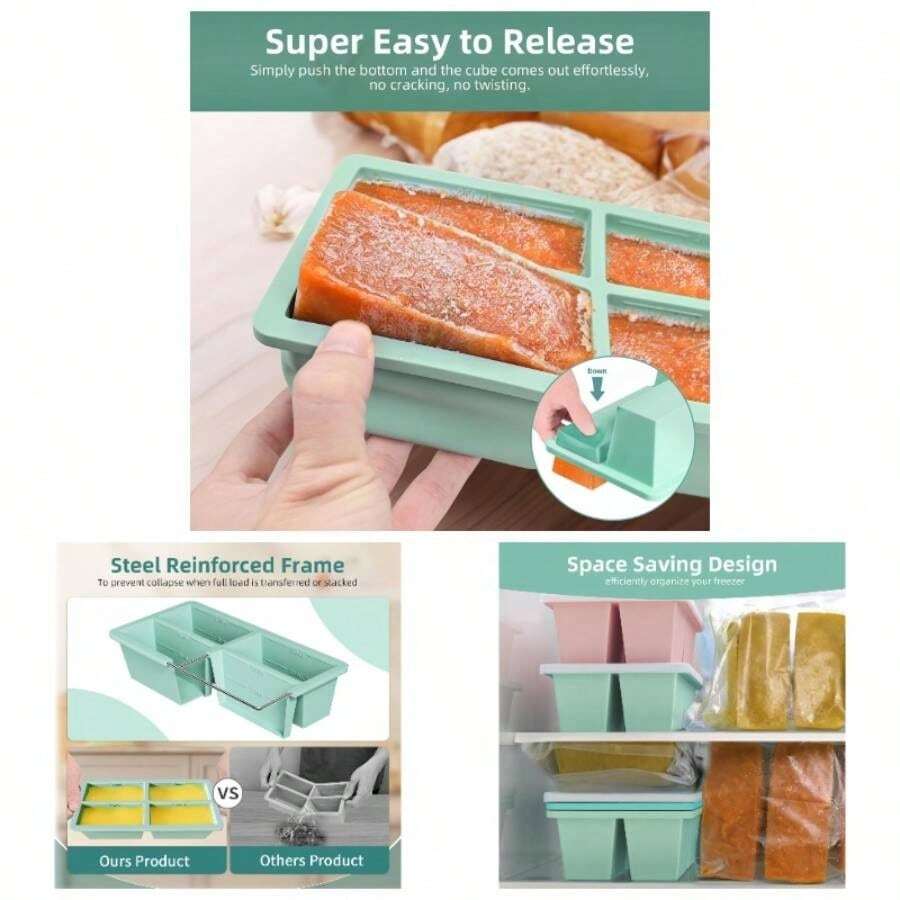 Silicone Freezer Tray Sauce Cube: Prep Freezing Tray Souped Storage - Freeze 125mL 250mL Broth Soup Portion - 綠色 - 查看 1