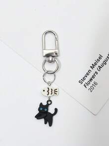 1个可爱猫鱼挂件钥匙扣，活泼可爱的合金材质智能手机配件 - 黑與白 - 查看 7