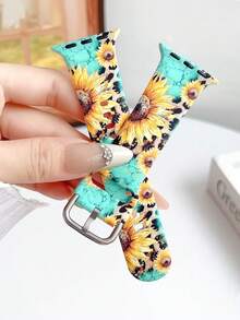 1 Set Elegante de Moda Correa de Reloj de Silicona Compatible con Apple Watch Band Strap 38/40/41/42/44/45/46/49mm, Compatible con Apple Watch Ultra2/S10/SE/9/8/7/6/5/4/3/2/1, Accesorios de Reloj de Moda Fina para Mujer, Correa/Banda Suave para Reloj Inteligente, Estilo y Personalizado Único - Regalo Perfecto para Cumpleaños, Aniversario, Navidad, Día de la Madre, San Valentín, Fiesta Temática con Diseños de Girasol, Flores de Cerezo y Estampado de Leopardo