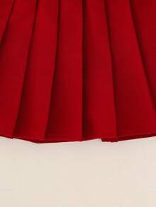 2 件套女婴可爱长袖蝴蝶结上衣 + 裙子套装，轻便，适合春秋季 - 酒紅色 - 查看 6