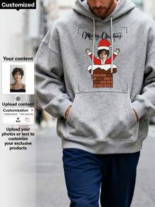 Customized Men's Hoodies Christmas, Couple, Party, Christmas Gift, Thanksgiving Gift, Family Santa Claus, Christmas Chimneys, Long Sleeve Top - Grey - View 1