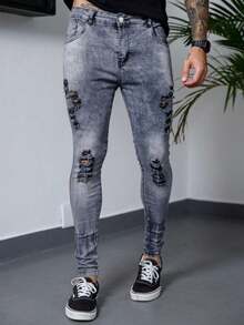 Men's Jeans Player All Spring / Autumn Skinny Pocket Zipper Halloween Christmas All - 灰色 - 查看 9