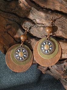 TopHanqi 1 par de pendientes colgantes de metal con diseño geométrico de gota y círculo en estilo bohemio vintage, versátiles para uso diario, ir al trabajo o fiestas de mujeres