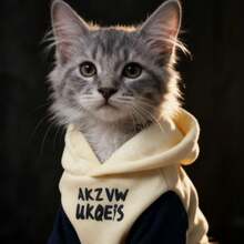 1pc Dog Hoodie, Beige & Navy Blue Contrast, Warm For Autumn/Winter, Made Of Polyester - Multicolor - View 8