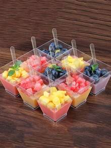 25个迷你甜点杯，透明塑料杯，可用作芭菲杯、开胃菜杯或小碗，不含勺子，可重复使用，适合派对、冰淇淋、品尝、聚会、自助餐、婚礼、野餐、节日和其他场合。 - 彩色 - 查看 2