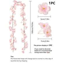 1/100件 70.9英寸仿真樱花藤蔓花环植物仿真常春藤花环，假植物，花束，适用于婚礼装饰、春季家居装饰、家居装饰、餐桌装饰、粉色装饰、房间装饰、阳台装饰 - 粉色 - 查看 2