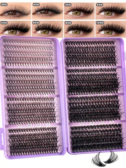 770/620pcs D-Curl Flare False Eyelashes Set, 10D 20D 30D 40D 50D 60D 80D 100D, 8-16mm, DIY Individual Lashes, 3D Mink Lashes, Russian Fluffy Effect, Suitable For Stage Makeup, Daily Makeup, Cosplay, Full Makeup And Daily Wear, Portable And Easy To Use, Suitable For Daily Or Outdoor Wear
