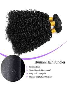 Remy Echthaar Lockiges Haar Bündel #1B Naturschwarz Doppelter Eintrag Anti-Frizz Nicht-Ausfall Für Frauen Weihnachtsgeschenk Silvester Party Perücke Urlaubsperücke Festlicher Stil - SNatural - Übersicht 11