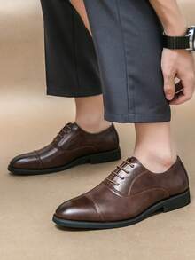 Men's Formal Lace-Up Shoes, Men's Luxury Business Formal Oxford Shoes In Black And Brown, Pointed Toe Dress Shoes For Wedding And Party, Fashionable Oxford Shoes For Winter, Gentleman Work Shoes, 2025 New Fashion Party Brogue Casual Derby Shoes For Autumn, Comfortable Gentleman Groom Wedding Shoes For Spring, Classic Formal Dress Shoes For Office, Handmade Professional Vintage Triple-Buckle Leather Shoes - Brown - View 9