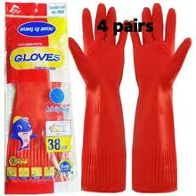 Guantes de goma rojos impermeables, guantes de látex largos para lavar platos y uso en la cocina - Rojo - Ver 20