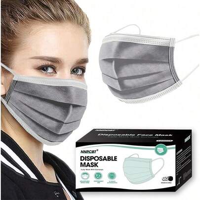 Wecolor 50 Pcs Disposable 3 Ply Earloop Face Masks, Suitable For Home, School, Office And Outdoors
