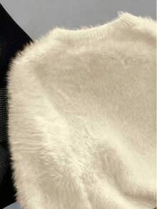 1 件女士高品质貂皮羊绒毛衣，短款针织上衣，优雅日常穿着，秋冬 - 杏色 - 查看 4