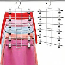 Pants Hangers With Clips,Space Saving Hanging Closet Organizer-6 Tiers Skirt Hangers With 360° Swivel Hook,Closet Organizer-Clothes Hangers- College Dorm Essentials Apartment Essentials - 銀色 - 查看 7