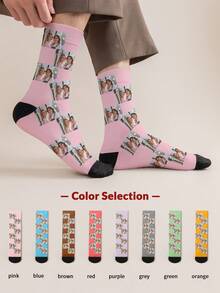 1 par de calcetines con estampado facial personalizable hasta el tobillo para mujeres, calcetines con foto personalizada, calcetines divertidos y únicos a medida hasta el tobillo, adecuados para el Día de San Valentín, cumpleaños y regalos - Multicolor - Ver 6