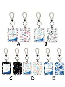 1pc ABS Floral Series Fashion Personalized Cartoon Pull-Push Card Holder, Student Wristband Card Holder, Fresh Plant Pattern, ID Bus Protection Case, Student Campus Card Protection Case - Multicolor - View 12