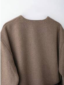 ZEVITY Women Vintage Cross V Neck Solid Color Cardigan Belt Design Casual Woolen Coat Long Sleeve Elegant Streetwear Autumn Winter Jacket Tops CT1312 - Bronze - View 5