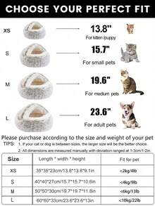 1 Stück Plüsch Katzen Bett Haus, waschbares Haustier Höhle Nest, warmes Haustier Kennel für Katzen, Kaninchen, kleine Hunde für den Innenbereich im Winter - Grau - Übersicht 2
