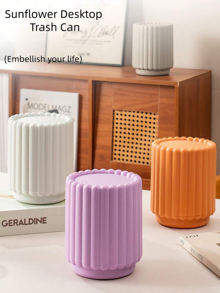 2026新款桌面垃圾桶家用大开口按压开盖小巧向日葵收纳桶垃圾桶
