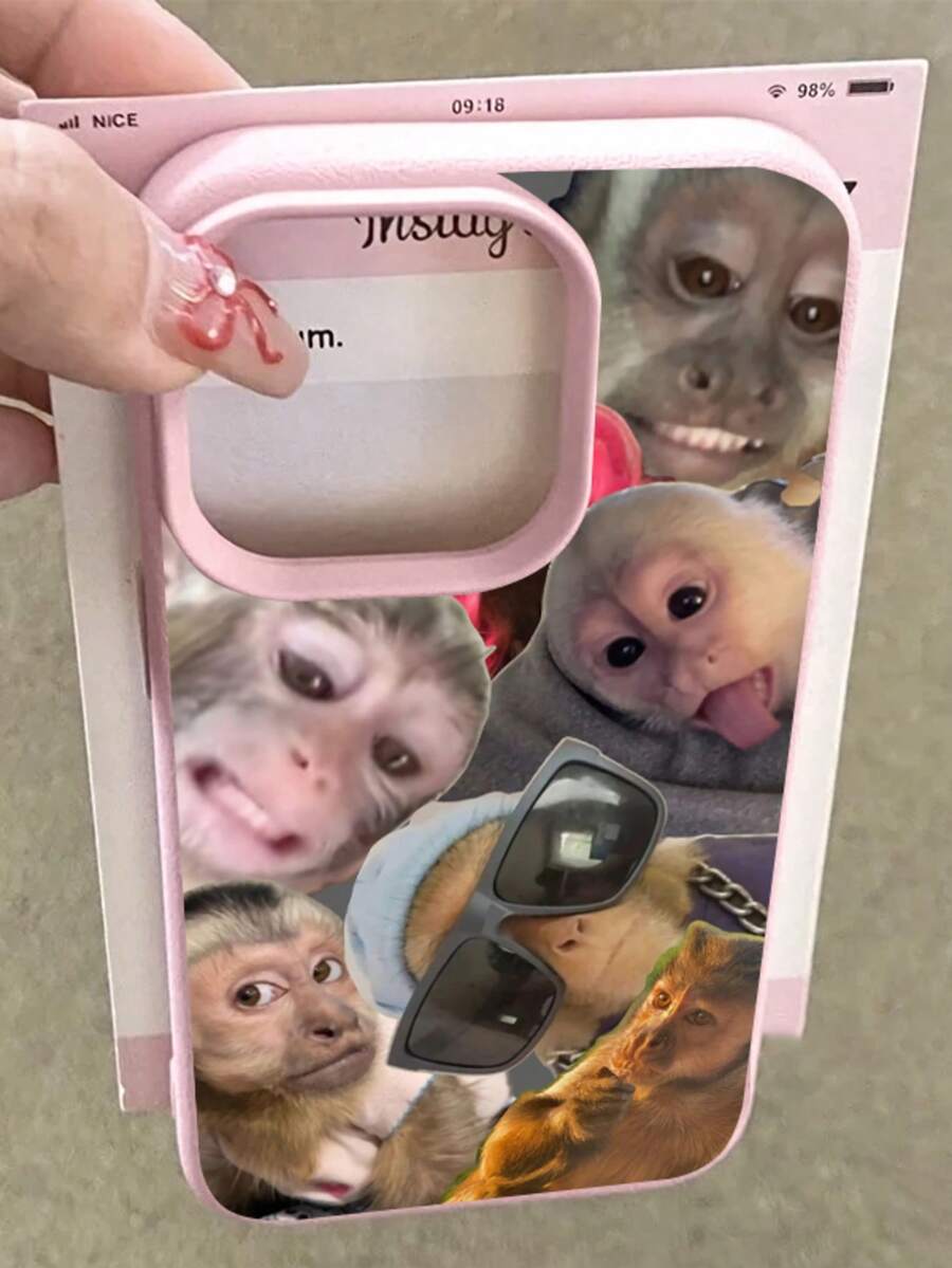 Personality Monkey Pattern Compatible With Apple Phone 16/12/13/11/14/17/15/ProMax/Pro/Plus/Xs Max/XS/X,Ultrathin Soft Shell Lens Protection Phone - 粉色 - 查看 1