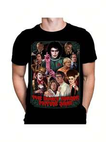 Men's 100% Pure Cotton Crew Neck Short Sleeve T-Shirt With The Rocky Horror Picture Show Graphic Design, Black, Casual Style, Suitable For Activities And Gatherings, Men's Holiday Outfits, Men's Graphic T-Shirts, Summer Clothing, Funny Graphic T-Shirts - 黑色 - 查看 1