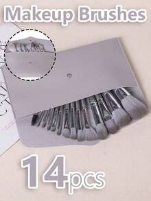 14pcs Professional Makeup Brush Set With Leather Case, Includes Powder Brush, Foundation Brush, Eyeshadow Brush, Eyebrow Brush, Concealer Brush, Contour Brush And Travel Brush. Ideal For Makeup Beginners And Great Gift For Christmas And Valentine's Day. - Grey - View 12