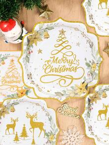 Bộ đồ ăn 10/20/50 chiếc hình tuần lộc Giáng sinh vui vẻ, đĩa giấy hình cây thông Noel hình hươu vàng, đĩa ăn tối thanh lịch 9 inch, đĩa tráng miệng dễ thương 7 inch, cốc uống nước và khăn ăn trang trí, bộ đồ ăn cho tiệc Giáng sinh và trang trí mùa đông - Nhiều màu - Xem 4