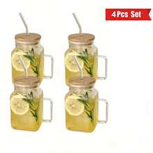 4pcs - Square Glass Cup, Large Capacity Straw Cup, High Profile Square Cup Lid, Glass Tea Summer Cup, Drinking Cup For Adults And Girls, Wedding Product Design, Gift For Daily Life Use, Cute Clear Floating Glass Cup, Floating Light Cup, Gift Design, Contemporary Tea Cup Beverage Container, Choice For Gift(500ML/17OZ) - trong suốt - Xem 2