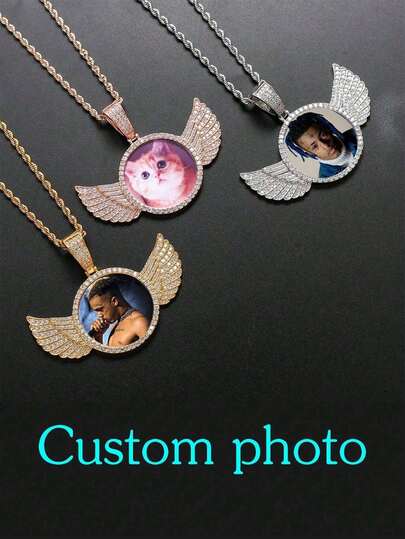 1pc Customized Photo Necklace, Personalized Couple Frame Pendant, Women's Round Memory Pendant Necklace With Rope Chain, Unisex Hip Hop Style Jewelry Gift For Mom, Dad, Friends, Couples, Best Friends, Gold, Rose Gold, Fashion, Vintage, MinimaCasual, Trendy, Gothic, Punk, Western Style Customized, Personalized