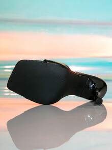 Sandalias de tacón alto para mujer 2025, punta cuadrada, elegante negro, nuevos lanzamientos primavera/verano 2025 - Negro - Ver 3