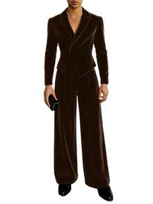 INCERUN Men Lapel Neck Long Sleeve Coat Jacket Blazer Elastic Waist Wide-Leg Long Pants Trousers Spring Fall Party Casual 2PCS Sets Outfits - 棕色 - 查看 3